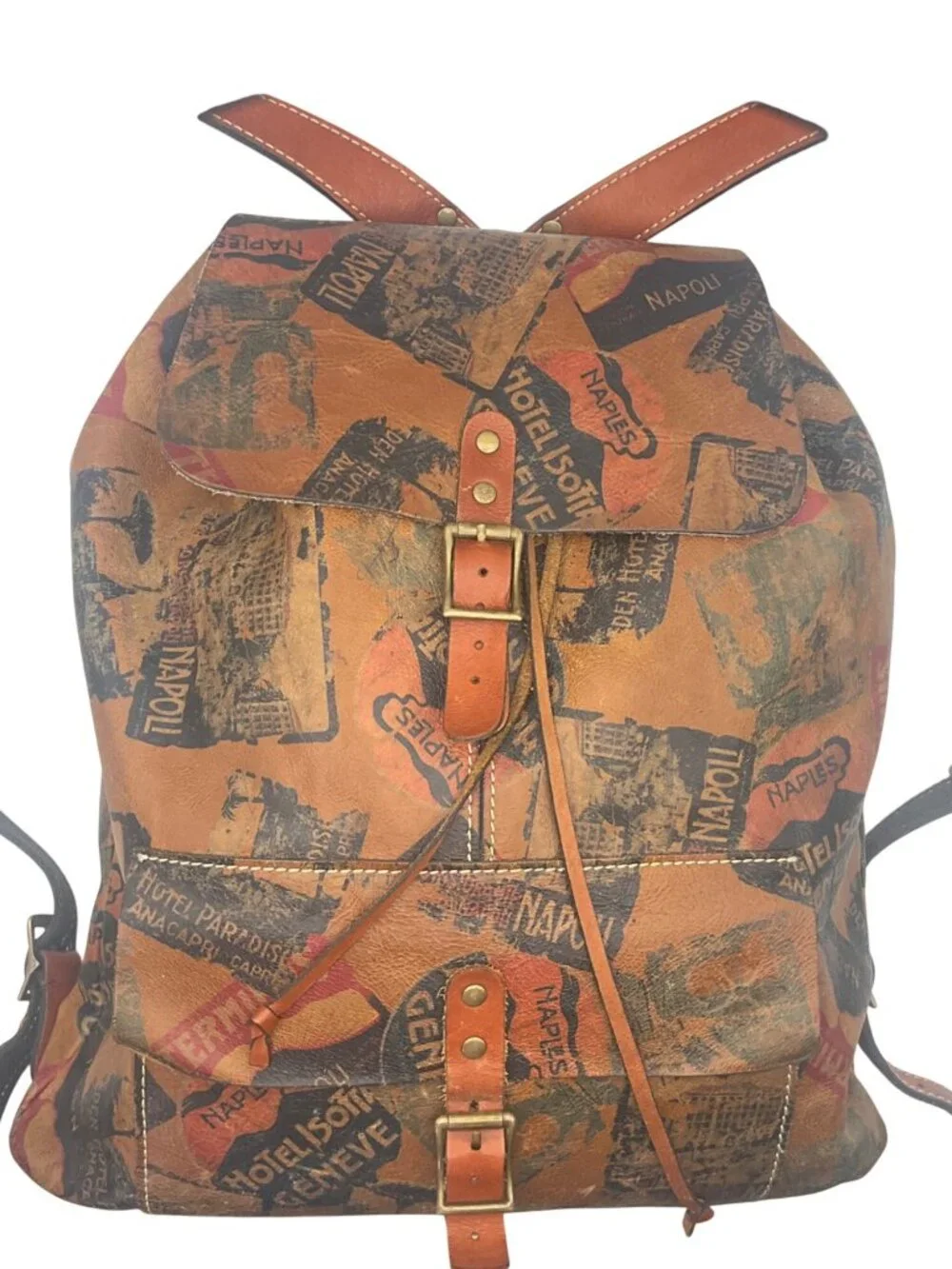 Patricia Nash Atrani Leather Travel Print Bucket Backpack Retro Patina Boho